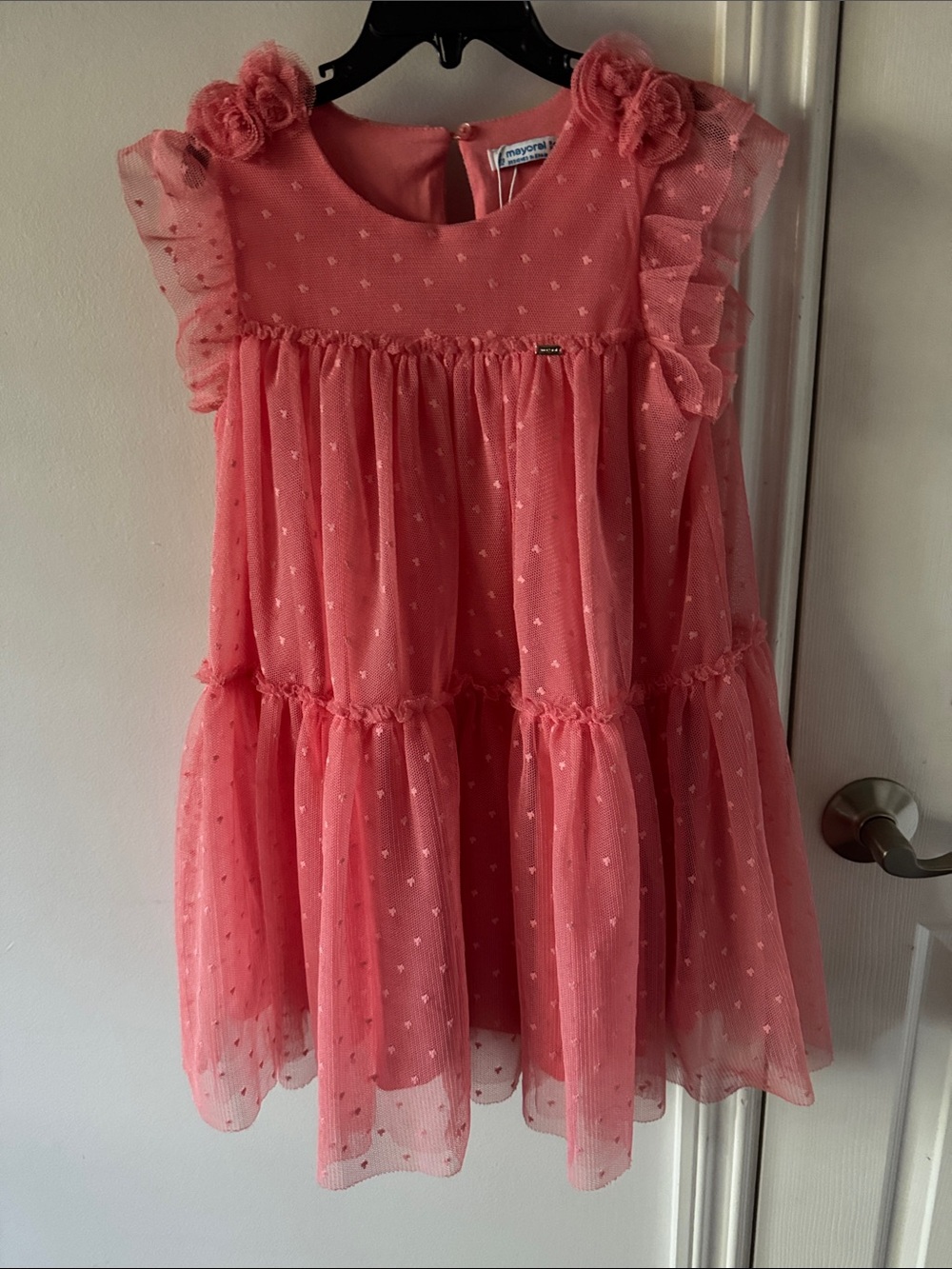 Mayoral Coral Knit Dress with Textured Dot Detail size 7